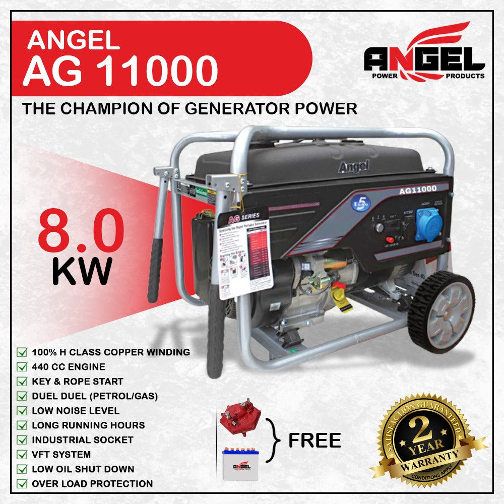 Angel Generator Euro5 AG11000 10.5 KVA 8500Watt (8.5 KW) Low Noice Alternator: 100% COPPER Volt Meter: DIGITAL   1 Year Brand Warranty