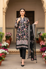 03 Piece Unstitched Embroidered with cutwork embroidered chiffon dupatta - Design 21