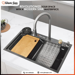 Glam Gas Life Style 11-12 (Texture) Water Fall Waste Pipe Kit S.S Basket 1 Year Brand Warranty