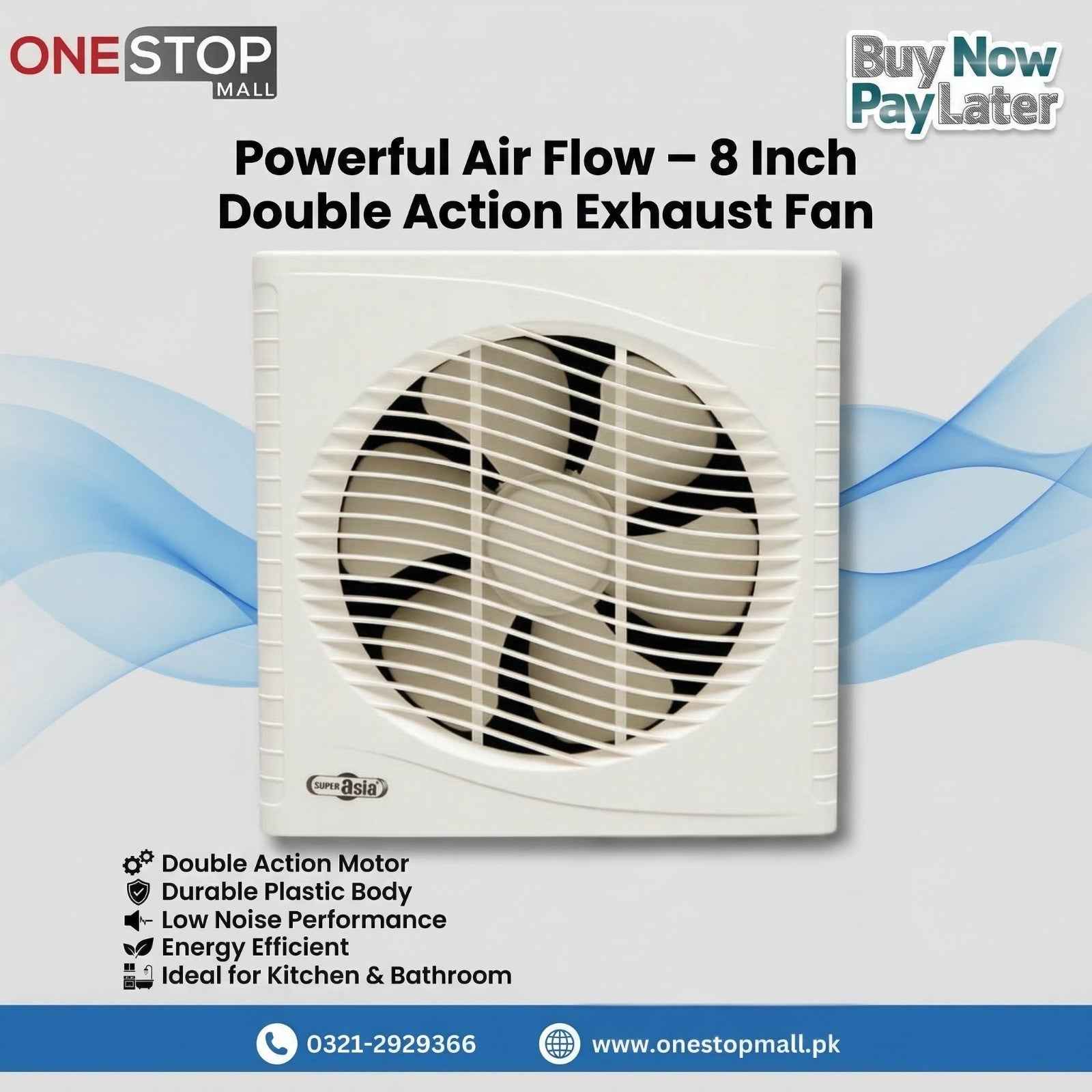 Super Asia EXHAUST FAN Size 8" PLASTIC DOUBLE ACTION Brand Warranty