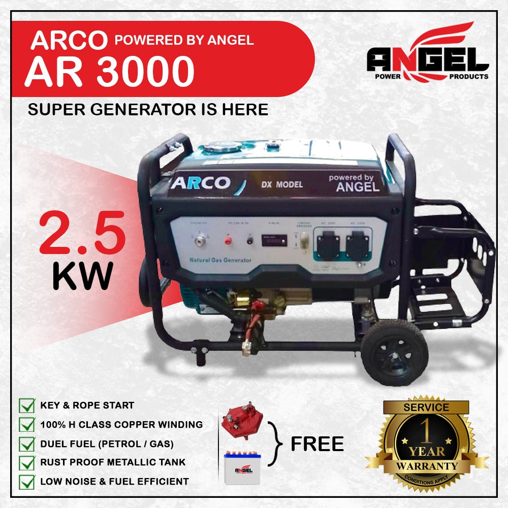 Angel Arco Generator AR3000 Low Noice Alternator: 100% COPPER Volt Meter: Digital Oil Alert System 1 Year Brand Warranty