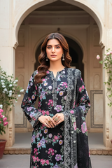 03 Piece Unstitched Embroidered with cutwork embroidered lawn dupatta - Design 25