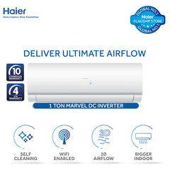 Haier 1 Ton Marvel Inverter Marvel Series 12 HFM Heat & Cool WiFi Smart Turbo Cooling UPS Enabled With 10 Years Official Warranty