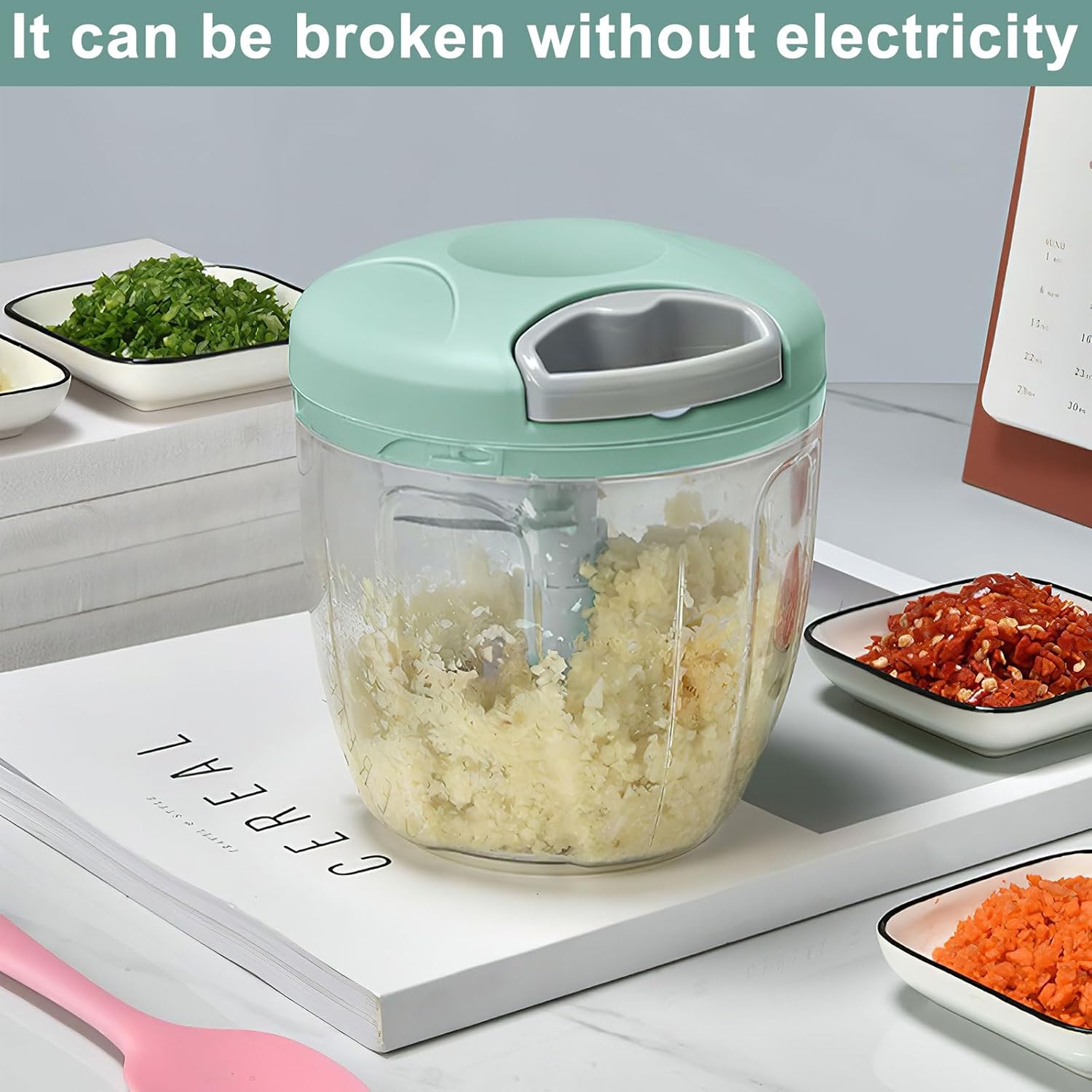 Manual Food Chopper, 900ml Pull String Vegetable Chopper 3 Blades with Egg Beater Food Hand Onion Chopper Manual, Pull and Chop Food Chopper Manual Blender for Vegetables, Fruits, Meat