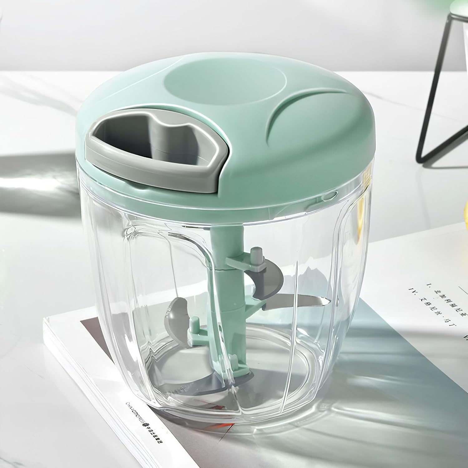 Manual Food Chopper, 900ml Pull String Vegetable Chopper 3 Blades with Egg Beater Food Hand Onion Chopper Manual, Pull and Chop Food Chopper Manual Blender for Vegetables, Fruits, Meat