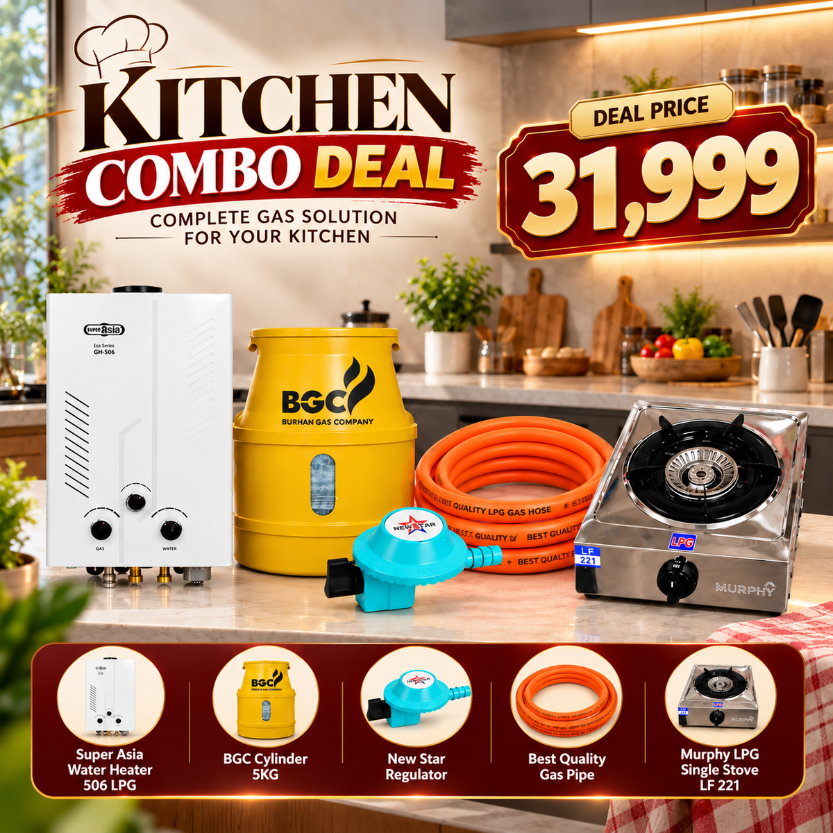 Kitchen Combo Deal – Complete LPG Kitchen Solution | 5-Piece Combo