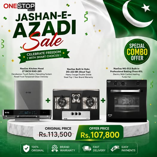 Nasgas Combo Deal Complete Built-in Kitchen Set | Hood KHD-265 Hob DG-222 BK & Oven NG-553