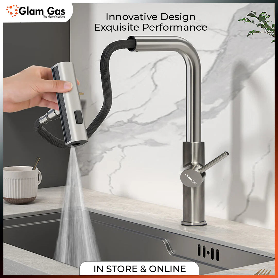 Glam Gas Faucet (Faucet Wall Rain-12) Imported Aerater Stainless Steel Flexible Hose Brand Warranty