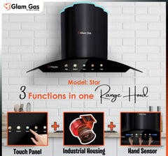 Glam Gas Kitchen Hood (Model- Star) Size - 90cm 35 inche 3 Speed Motor Touch Panel Brand Warranty
