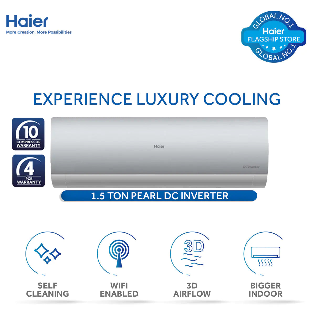Haier Pearl Inverter Series Air Conditioner (HSU-18HFP )  10 Years Brand Warranty
