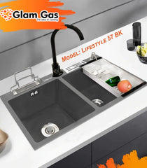 Glam Gas LIFE STYLE-57-BK Glam Gas Sink Stainless steel sink Kitchen Sink Double Kitchen Bowl Kitchen Basin Brand Warranty