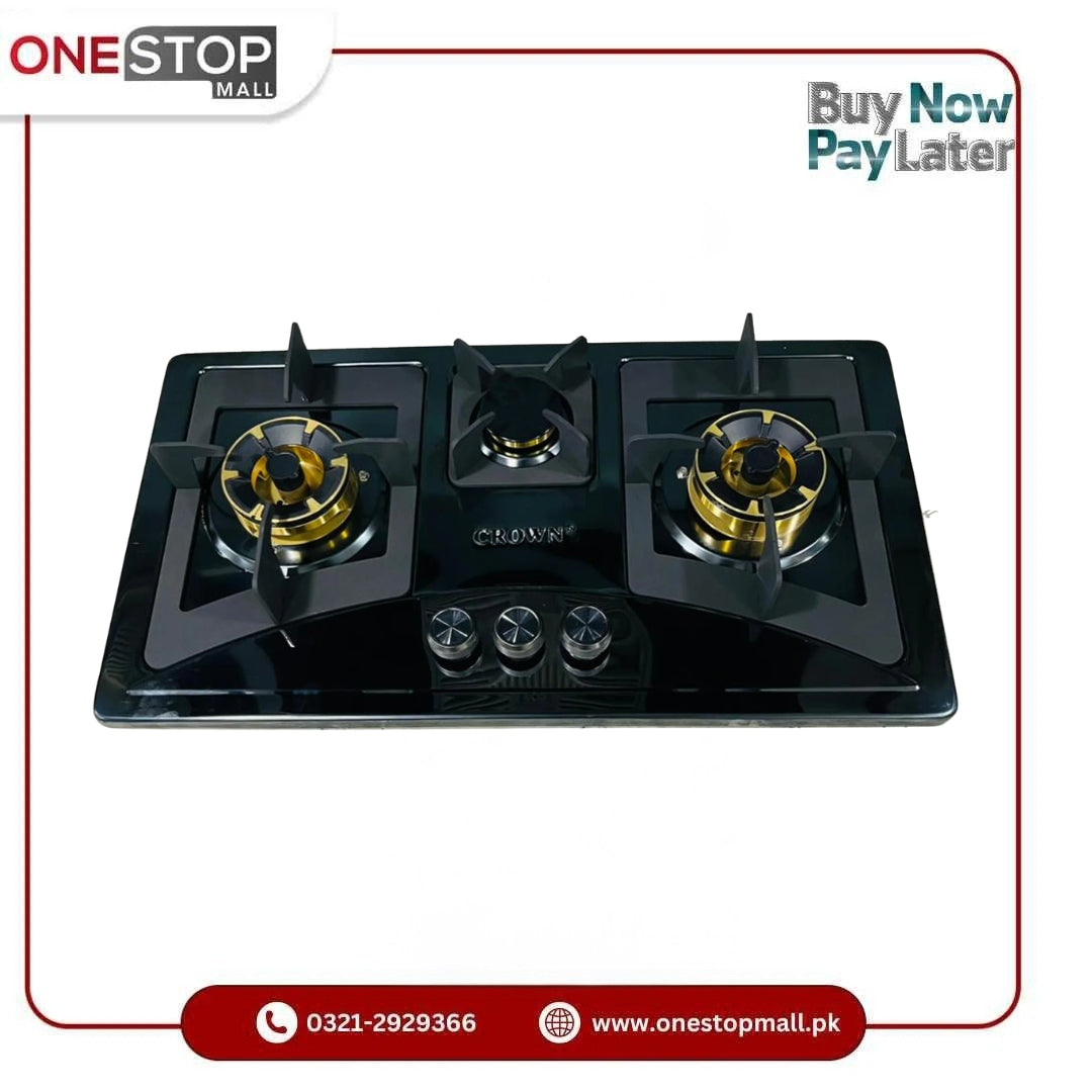 Crown CR-15B Built-In Gas Hob – 3 Burner Stainless Steel Cooktop for Modern Kitchens