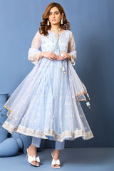 03 Piece Ready to wear  Embroidered Net Fabric
