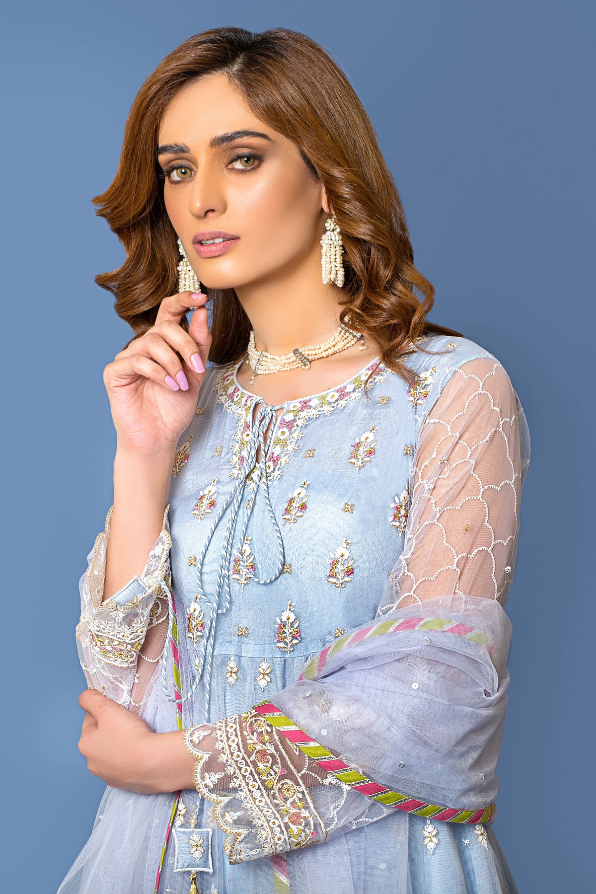 03 Piece Ready to wear  Embroidered Net Fabric