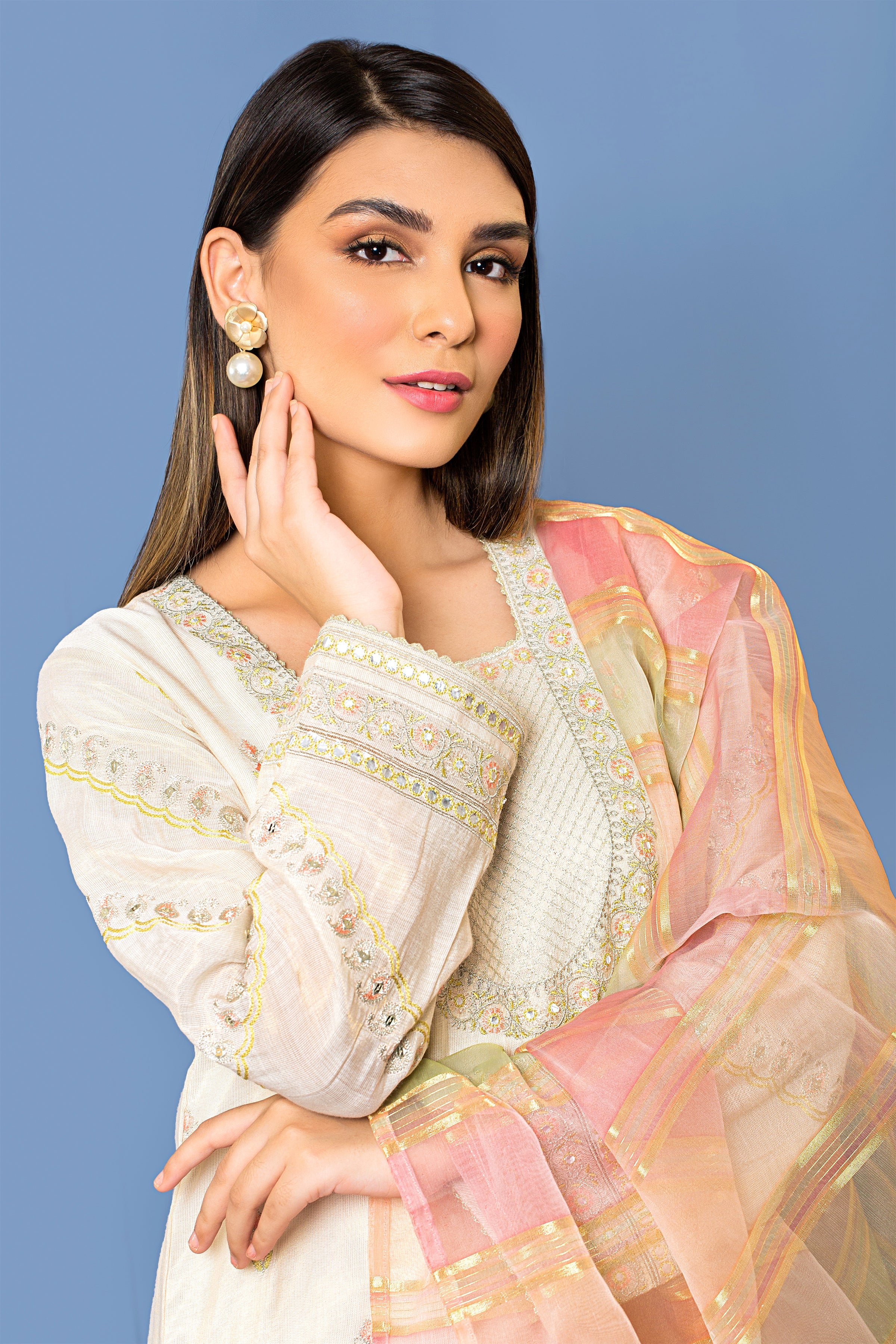 03 Piece Ready to wear  Embroidered Khaddi Messori