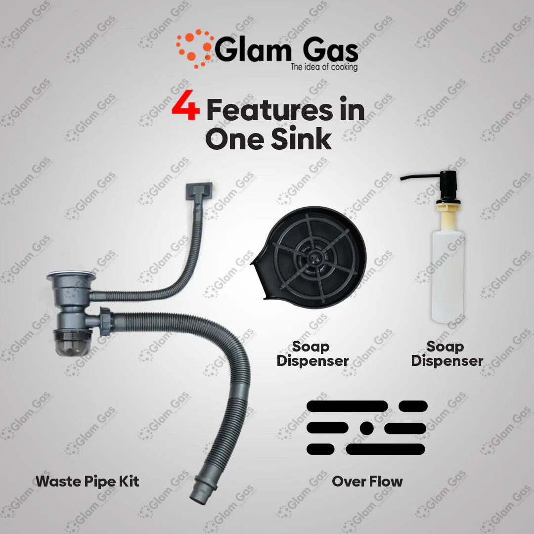 Glam Gas Life Style 57 Texture BK Kitchen Sink Waste Pipe Kit Soap Dispenser Brand Warranty