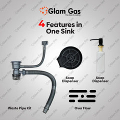 Glam Gas Life Style 57 Texture BK Kitchen Sink Waste Pipe Kit Soap Dispenser Brand Warranty