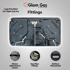 Glam Gas (D-Cut) Built-In Hob 3 Burner Auto Ignition System (Natural Gas & LPG) Brand Warranty