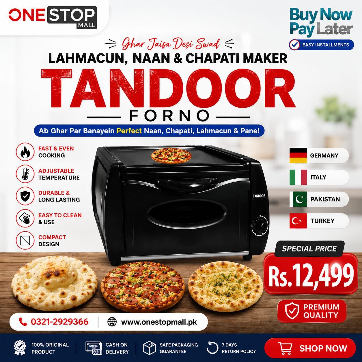 Tandoor Forno Electric Naan Maker | Perfect Naan Chapati & Pizza Maker
