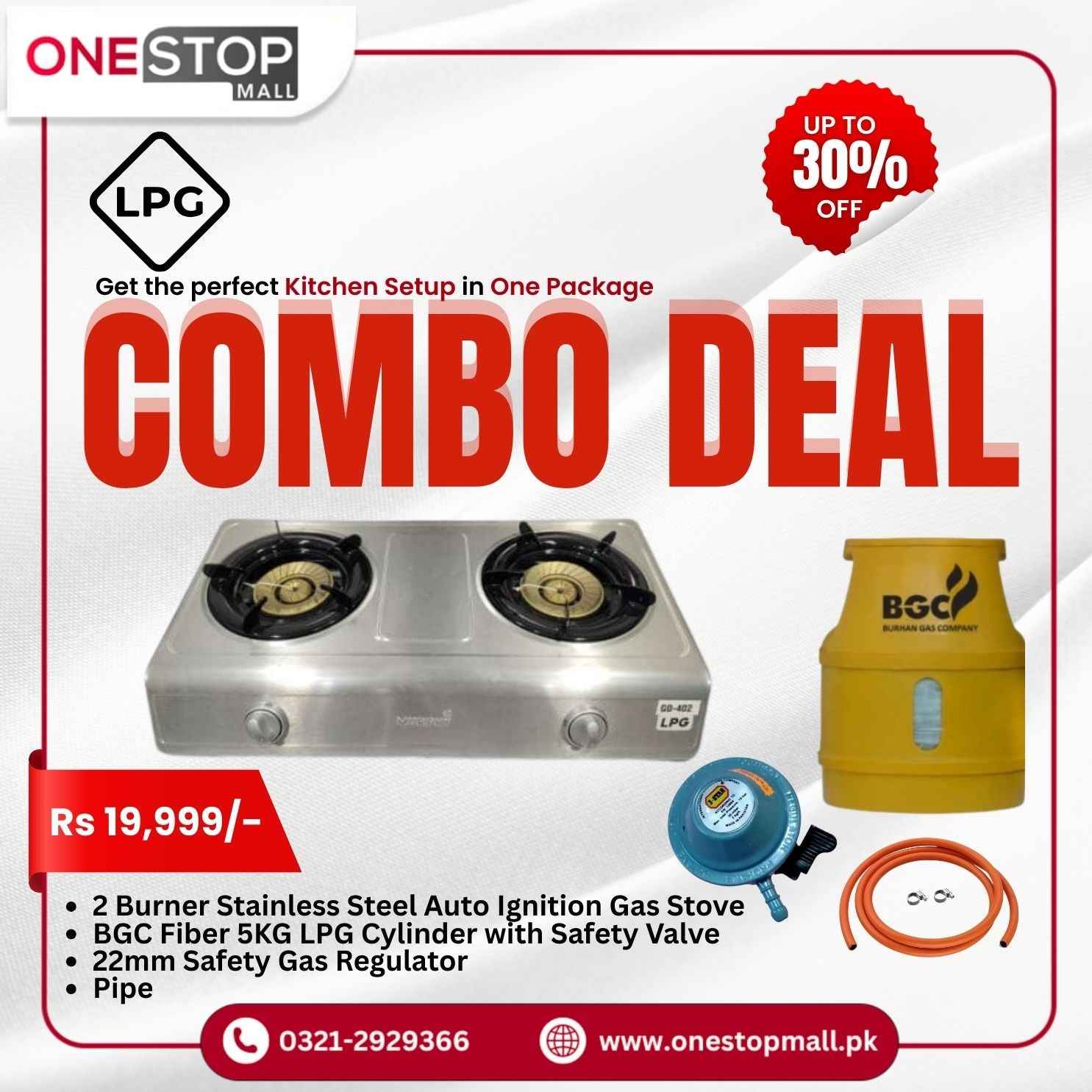 LPG Package Murphy LPG Gas Stove GD-402 Murphy LPG Cylinder Composite 5Kg Gas Pipe and 3 Star Regulator