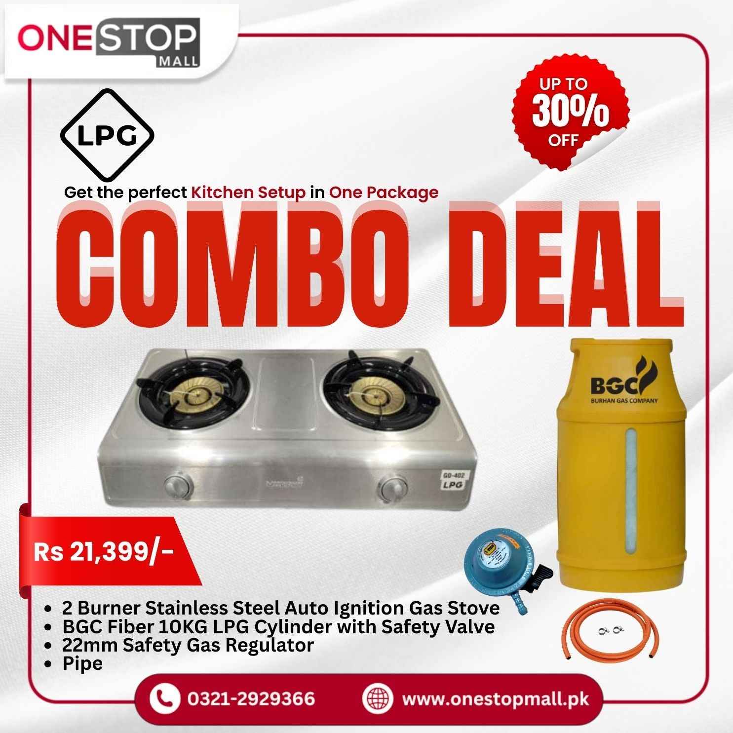 LPG Package Murphy GD-402 LPG Gas Stove BGC 10KG Fiber Cylinder Gas Pipe Regulator