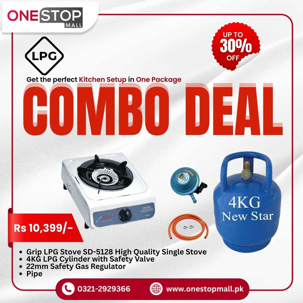 LPG Package NewStar LPG Gas Cylinder 4Kg 3 Star Lpg Gas Regulator 22 Mm Grip LPG Stove SD-5128