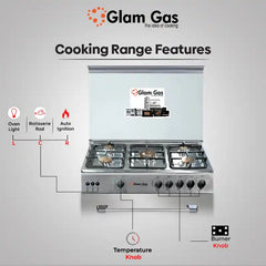 Glam Gas Cooking Range (Gas) BAKER’S 34 Full Stainless Steel Heavy Grill Auto Ignition System (Natural Gas & LPG) Brand Warranty