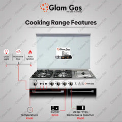 Glam Gas Cooking Range (Gas) Glamour 34” Tempered Glass Auto Ignition System (Natural Gas & LPG) Brand Warranty