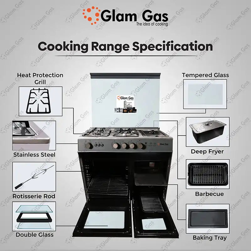 Glam Gas Cooking Range Glamour 34 Gray Tempered Glass Auto Ignition (Natural Gas & LPG) Brand Warranty