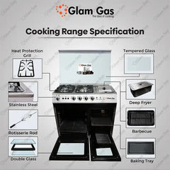 Glam Gas Cooking Range (Gas) Glamour 34” Tempered Glass Auto Ignition System (Natural Gas & LPG) Brand Warranty