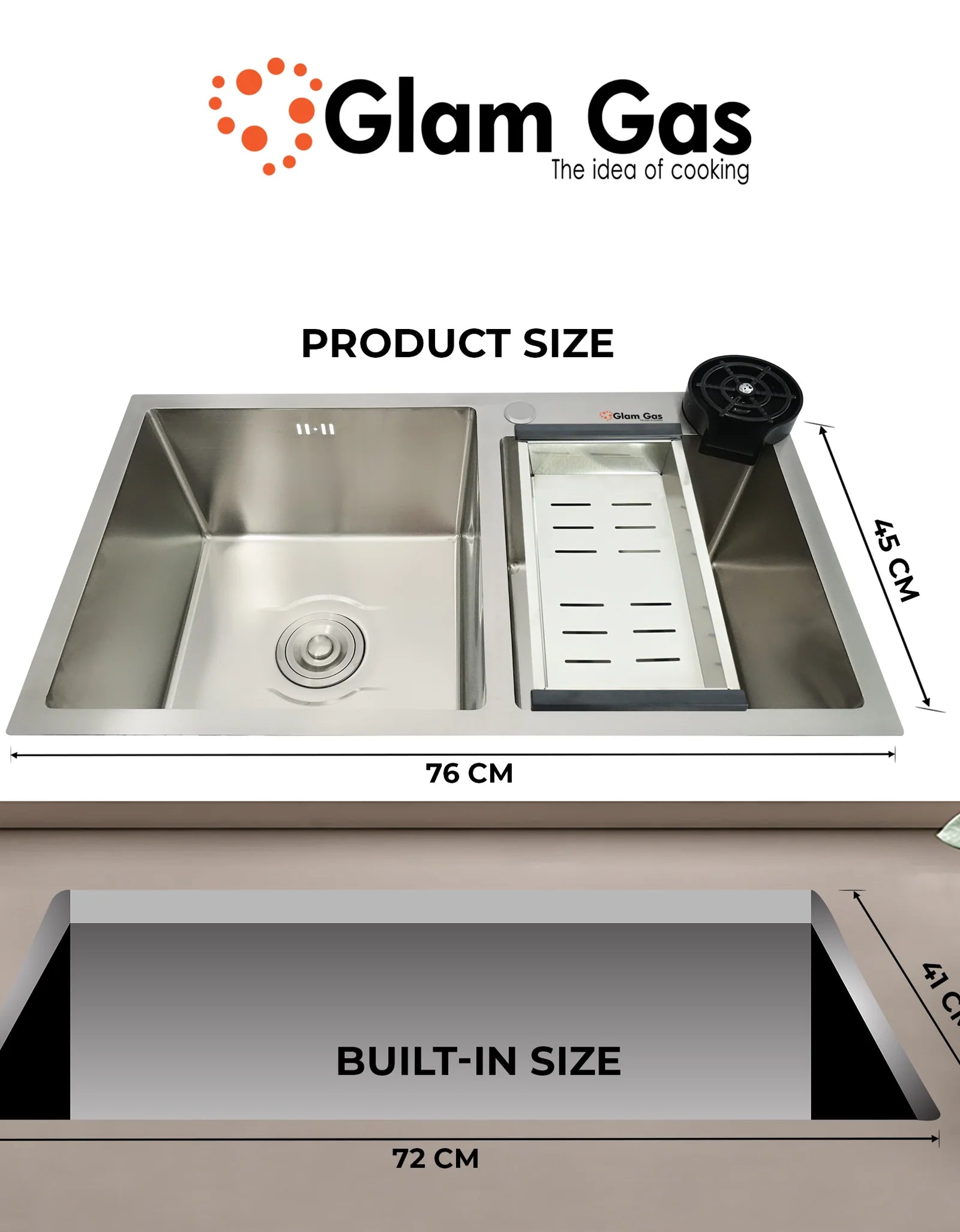 Glam Gas Sink LIFE STYLE-12 Stainless steel sink Brand Warranty