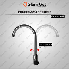 Glam Gas Faucet (Faucet A-12) Imported Aerater Stainless Steel Flexible Hose Brand Warranty