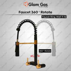 Glam Gas Faucet (Faucet Wall 11-12 Ring Black) Imported Aerater Stainless Steel Flexible Hose Brand Warranty