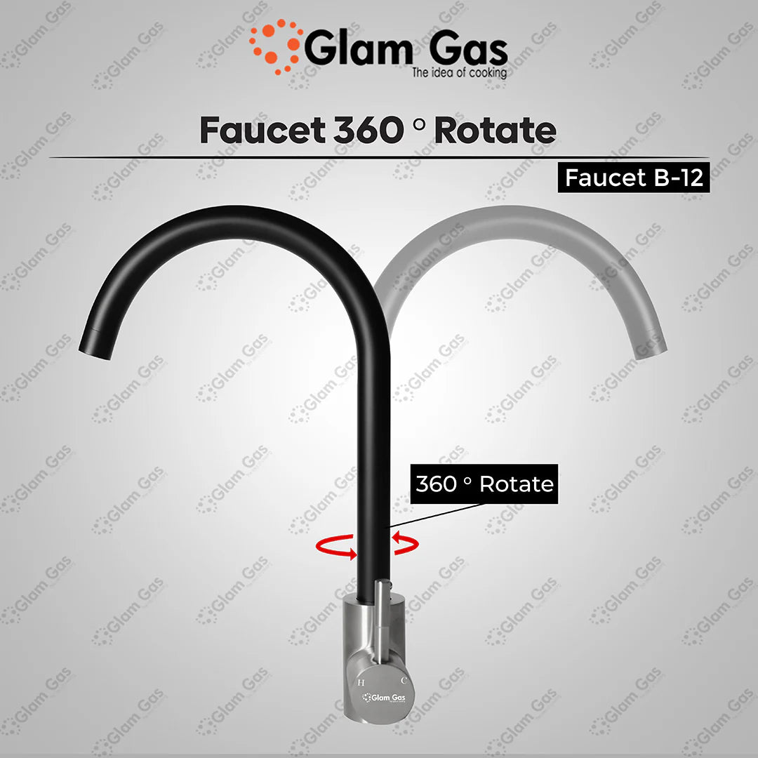 Glam Gas Faucet (Faucet B-12) Imported Aerater Stainless Steel Flexible Hose Brand Warranty