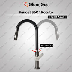 Glam Gas Faucet (Faucet Aqwa-11) Imported Aerater Stainless Steel Flexible Hose Brand Warranty