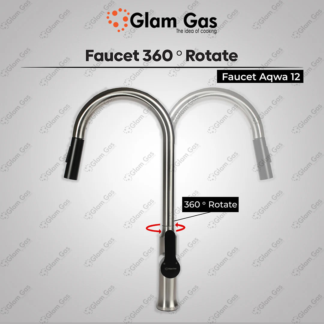 Glam Gas Faucet (Faucet Aqwa-12) Imported Aerater Stainless Steel Flexible Hose Brand Warranty