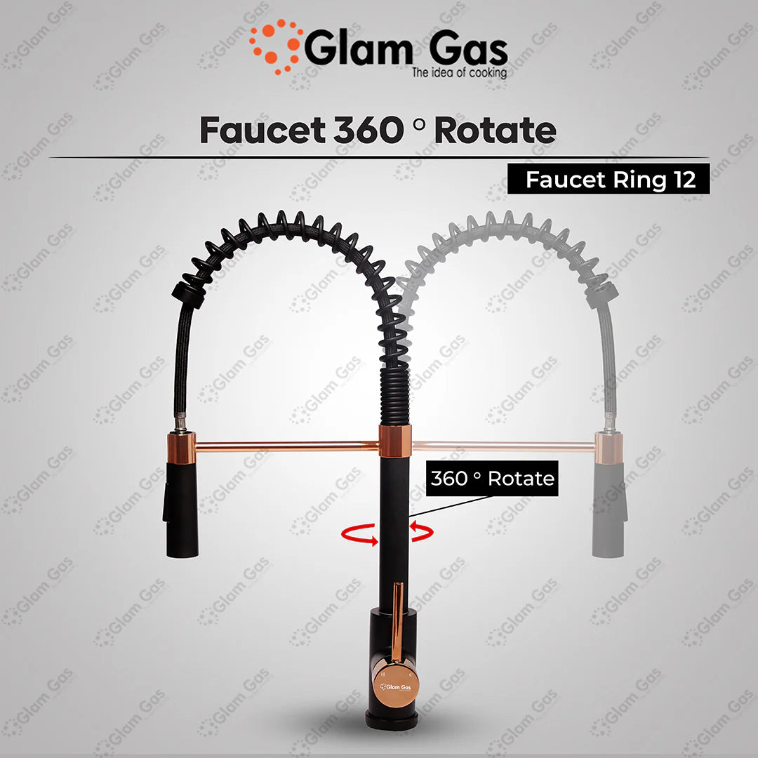Glam Gas Faucet (Faucet Ring-12) Pull out System Imported Aerater Stainless Steel Flexible Hose Brand Warranty