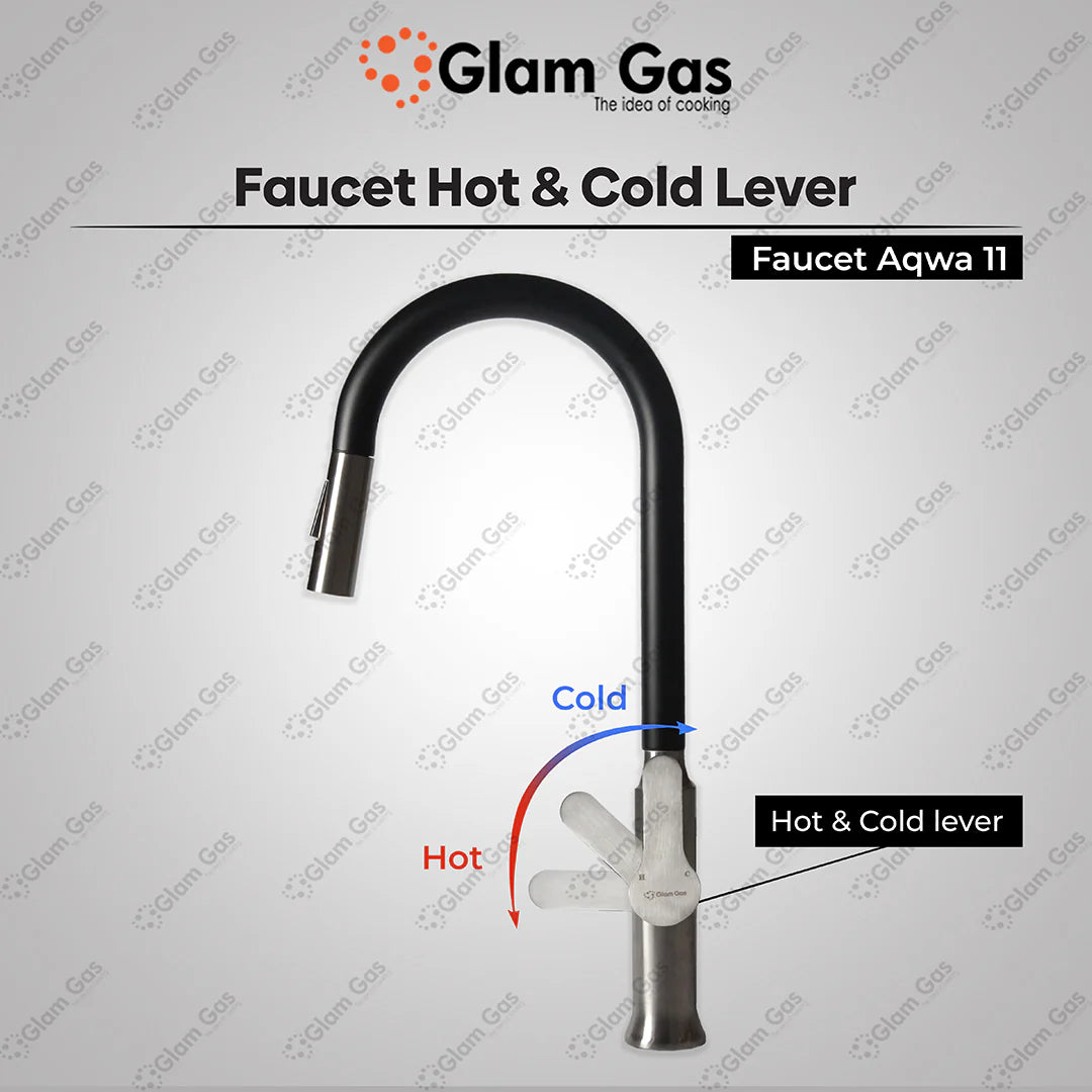 Glam Gas Faucet (Faucet Aqwa-11) Imported Aerater Stainless Steel Flexible Hose Brand Warranty
