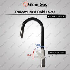 Glam Gas Faucet (Faucet Aqwa-11) Imported Aerater Stainless Steel Flexible Hose Brand Warranty