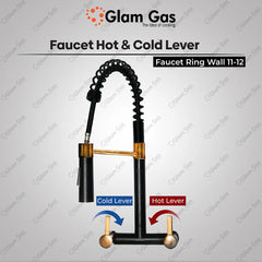 Glam Gas Faucet (Faucet Wall 11-12 Ring Black) Imported Aerater Stainless Steel Flexible Hose Brand Warranty