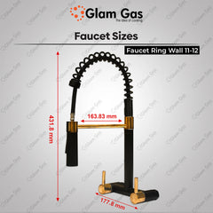 Glam Gas Faucet (Faucet Wall 11-12 Ring Black) Imported Aerater Stainless Steel Flexible Hose Brand Warranty