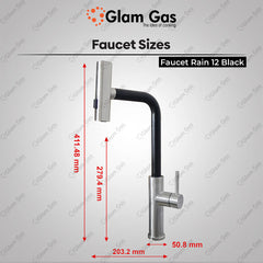 Glam Gas Faucet (Faucet Rain-12 Black) Imported Aerater Stainless Steel Flexible Hose Brand Warranty