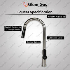 Glam Gas Faucet (Faucet Aqwa-12) Imported Aerater Stainless Steel Flexible Hose Brand Warranty