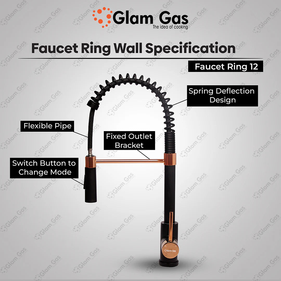 Glam Gas Faucet (Faucet Ring-12) Pull out System Imported Aerater Stainless Steel Flexible Hose Brand Warranty