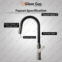 Glam Gas Faucet (Faucet Aqwa-11) Imported Aerater Stainless Steel Flexible Hose Brand Warranty