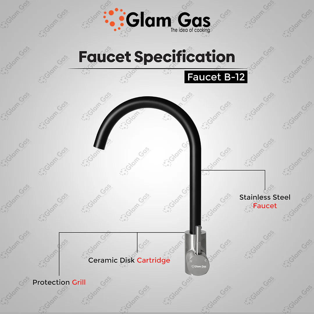 Glam Gas Faucet (Faucet B-12) Imported Aerater Stainless Steel Flexible Hose Brand Warranty