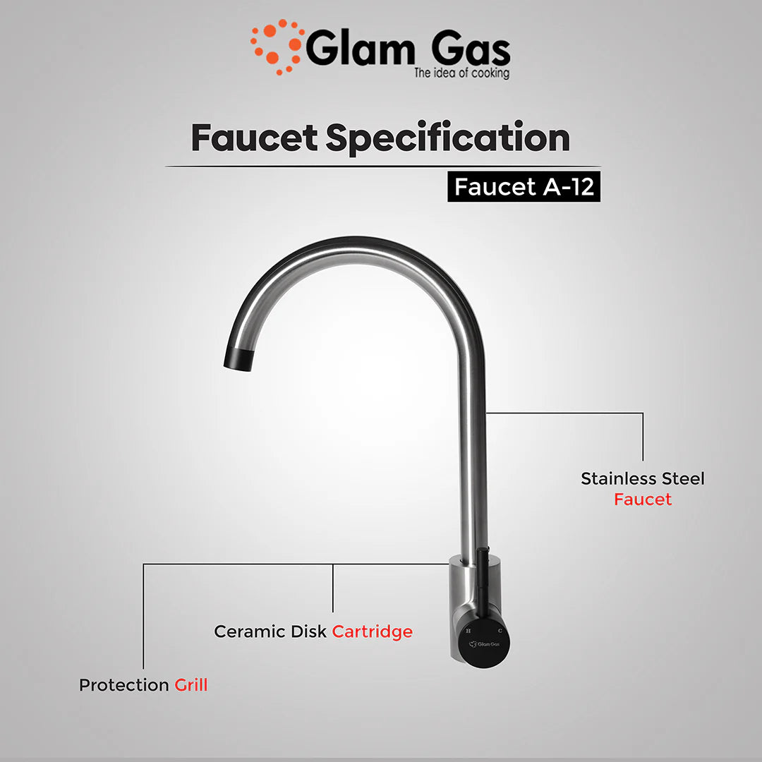 Glam Gas Faucet (Faucet A-12) Imported Aerater Stainless Steel Flexible Hose Brand Warranty