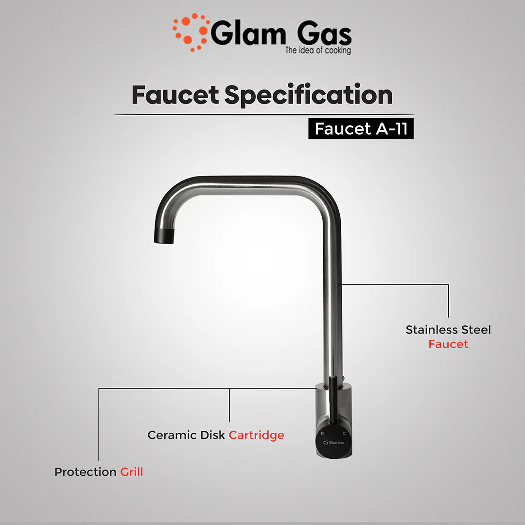 Glam Gas Faucet (Faucet A-12) Imported Aerater Stainless Steel Flexible Hose Brand Warranty