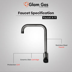 Glam Gas Faucet (Faucet A-12) Imported Aerater Stainless Steel Flexible Hose Brand Warranty