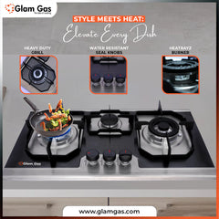 Glam Gas Food book-D3 Hob |3 Burner | Kitchen Gas Stove | Gas Stove  1 Year Brand Warranty